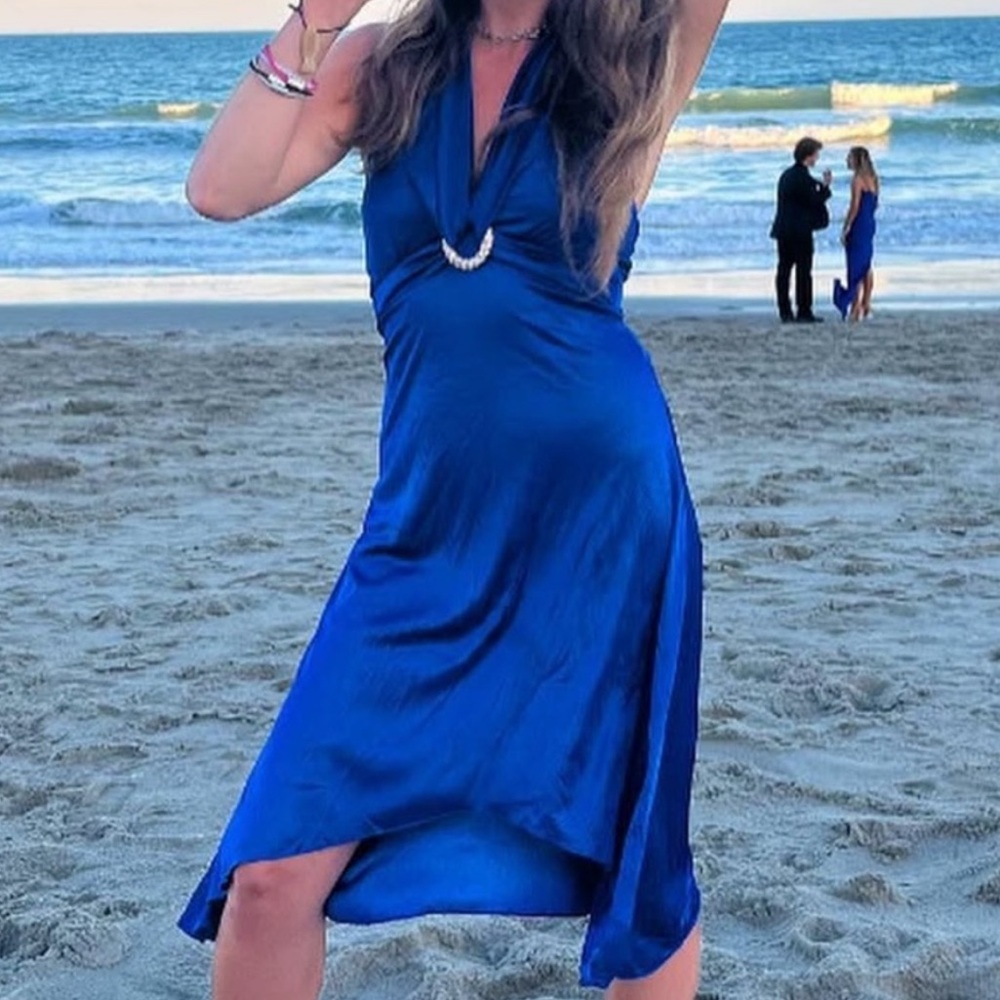 Vintage Midi Y2K Blue Satin Dress
